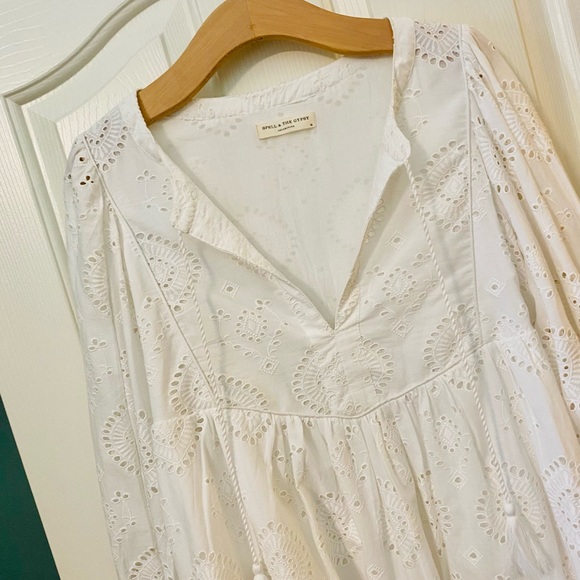 NWOT Spell & the Gypsy Collective White Dylan Smock Dress - Picture 9 of 17